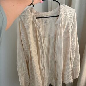 aerie Cream Button-Front Gauze Shirt